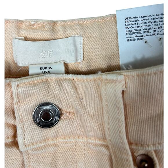 H&M High Waist Denim Shorts Sz 4 Light Orange (Apricot) Jean Short Raw Hem New - Picture 4 of 8